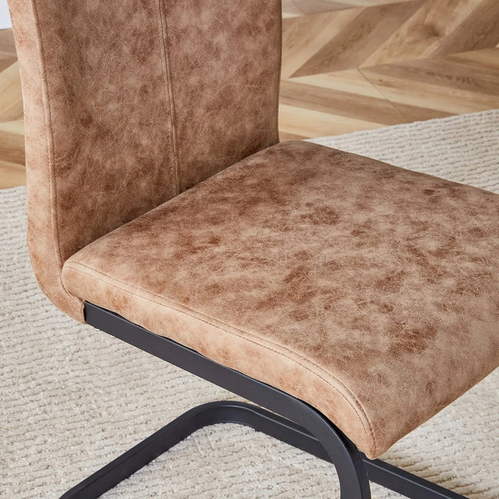 Dining Chairs,tech cloth High Back Upholstered Side Chair with C-shaped Tube Black Metal Legs for Dining Room Kitchen Vanity Patio Club Guest Office chair (Set of 2) Brown1162 Default -DTYStore