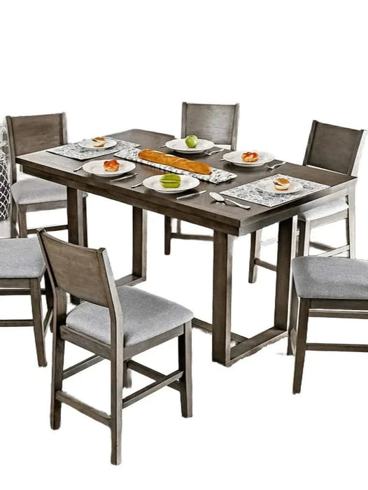 Dining Room 7pc Counter Height Dining Set Gray Counter Height Table 6x Chairs Padded Fabric Cushion Default -DTYStore