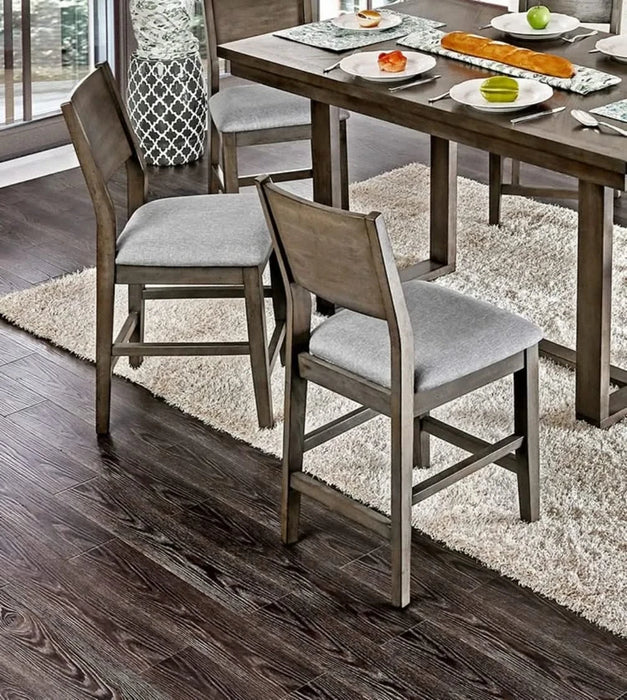 Dining Room 7pc Counter Height Dining Set Gray Counter Height Table 6x Chairs Padded Fabric Cushion Default -DTYStore