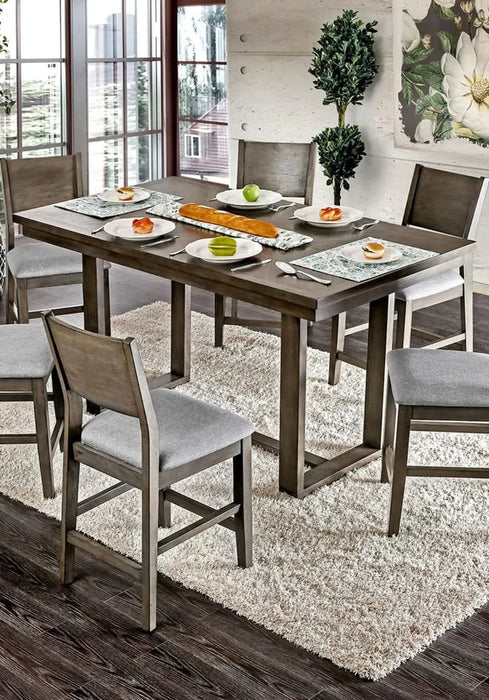 Dining Room 7pc Counter Height Dining Set Gray Counter Height Table 6x Chairs Padded Fabric Cushion Default -DTYStore