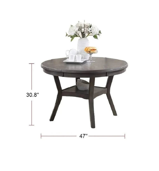 Dining Room Furniture Gray Oak Rubber wood MDF Round Table 1pc Table w Shelve Default -DTYStore