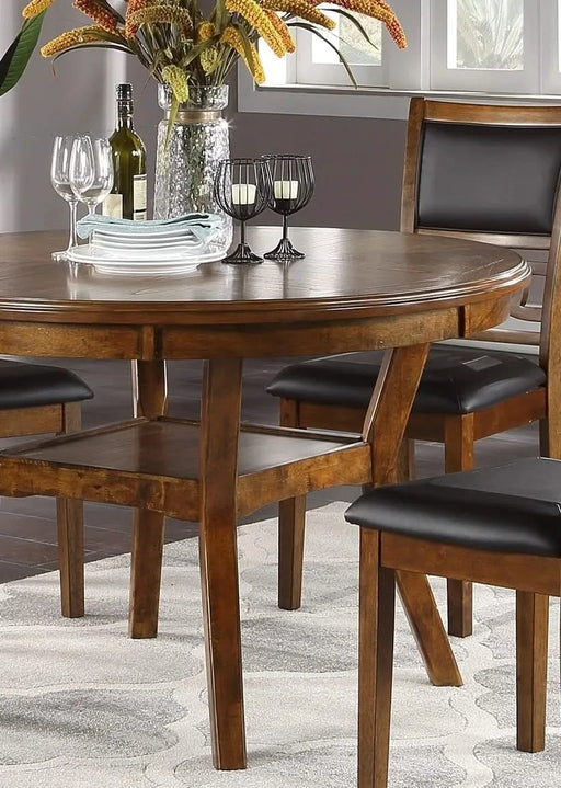 Dining Room Furniture Walnut Rubber wood MDF Round Table 1pc Table w Shelve Default -DTYStore