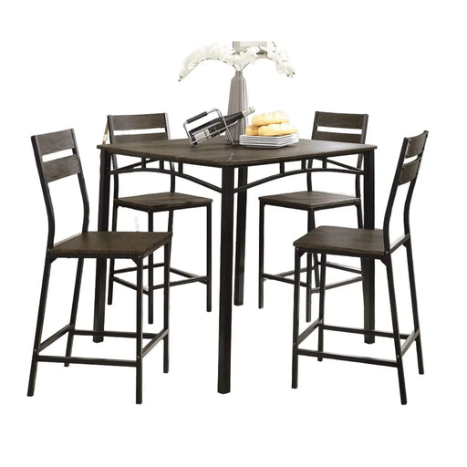 Dining Room Industrial Style Antique Brown 5pc Dining Set Counter Height Table 4x High Chairs Metal Default -DTYStore
