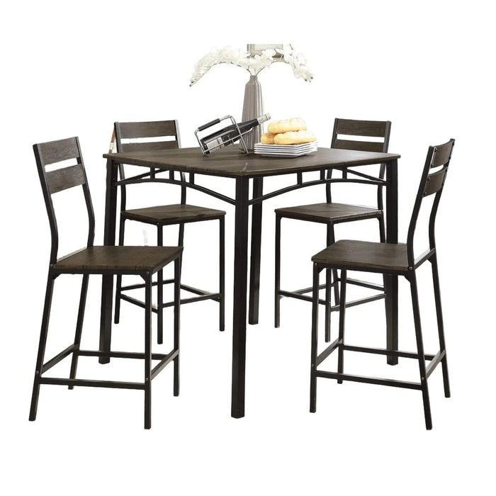 Dining Room Industrial Style Antique Brown 5pc Dining Set Counter Height Table 4x High Chairs Metal Default -DTYStore