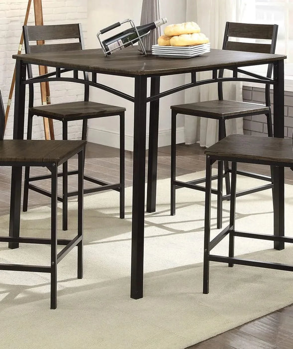 Dining Room Industrial Style Antique Brown 5pc Dining Set Counter Height Table 4x High Chairs Metal Default -DTYStore