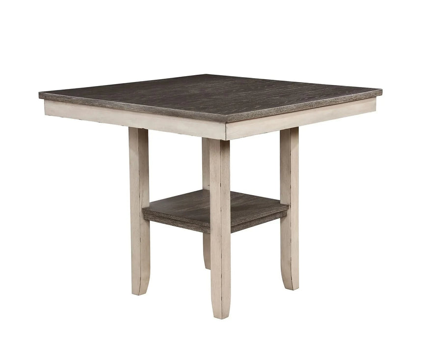 Dining Room Rustic Style Antique White 5pc Dining Set Counter Height Table w Shelf Unique High Chairs Furniture Default -DTYStore