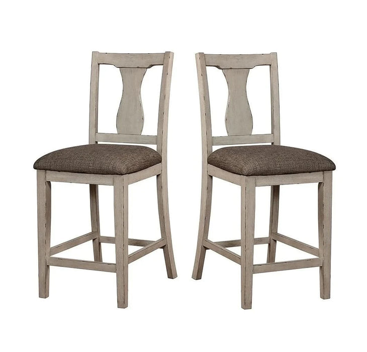 Dining Room Rustic Style Antique White 5pc Dining Set Counter Height Table w Shelf Unique High Chairs Furniture Default -DTYStore