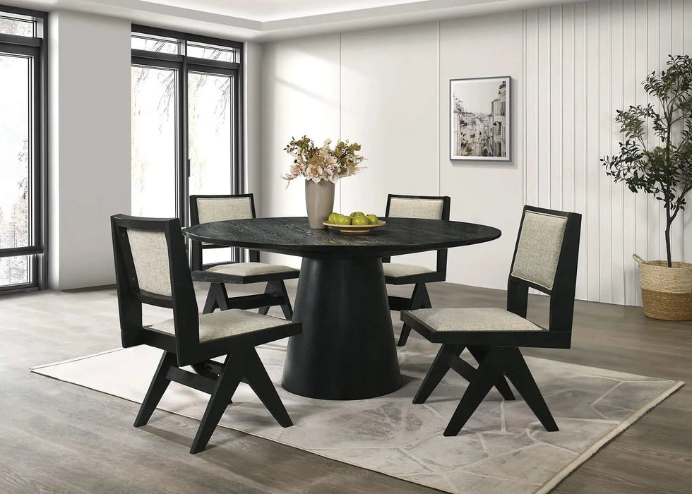 Dining Room Table Black Round Dining Table Cone-Shaped Pedestal Base 1pc Dining Room Furniture Default -DTYStore