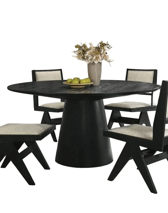 Dining Room Table Black Round Dining Table Cone-Shaped Pedestal Base 1pc Dining Room Furniture Default -DTYStore