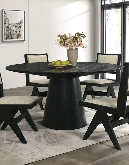 Dining Room Table Black Round Dining Table Cone-Shaped Pedestal Base 1pc Dining Room Furniture Default -DTYStore