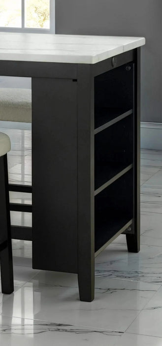 Dining Room Transitional 3pc Dining Set Gloss Table Top w Storage Shelves Side 2x Stools Black Ivory White Default -DTYStore