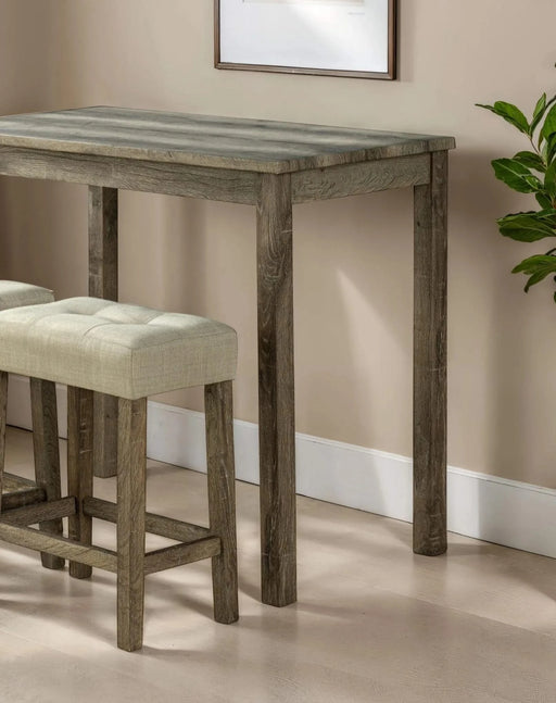 Dining Room Transitional Brown 3pc Dining Set Rubber wood Table 2x Stools Tufted Seat Beige Furniture Default -DTYStore