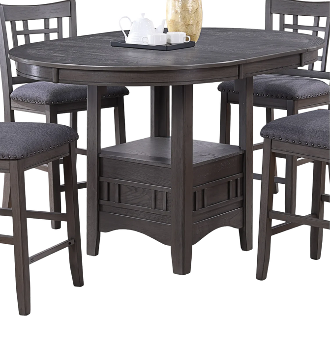 Dining Table Round Counter height Dining Table w Shelve 1pc Table Only Built In Leaf Solid wood Gray Finish Default -DTYStore