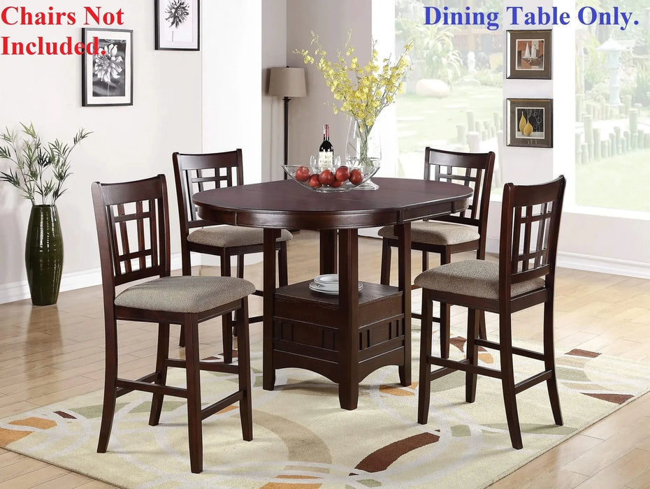 Dining Table Round Counter height Dining Table w Shelve 1pc Table Only Solid wood Dark Rosy Brown FInish Default -DTYStore