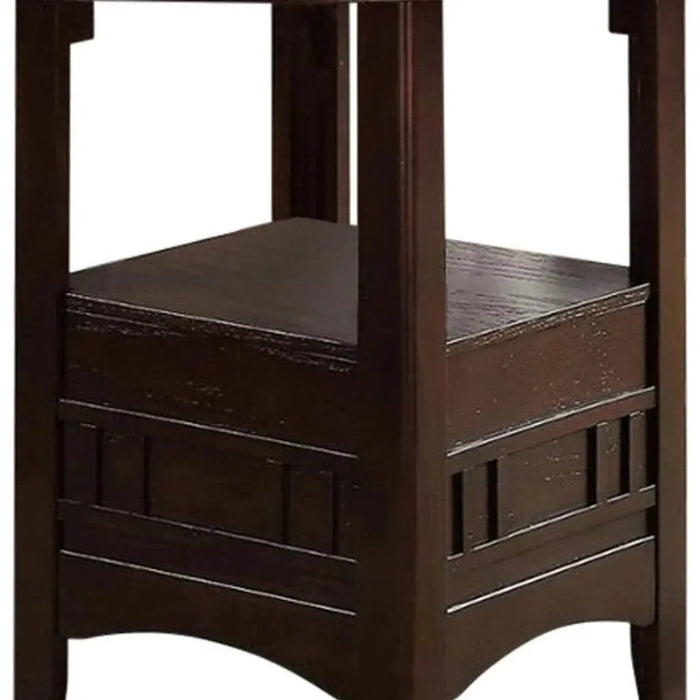 Dining Table Round Counter height Dining Table w Shelve 1pc Table Only Solid wood Dark Rosy Brown FInish Default -DTYStore