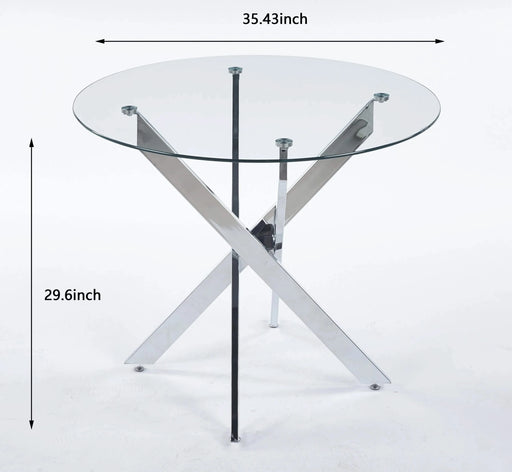 Dining Table with cross metal leg and tempered glass,Modern Space Saving Kitchen Table for Living Room,chrome legs Default -DTYStore