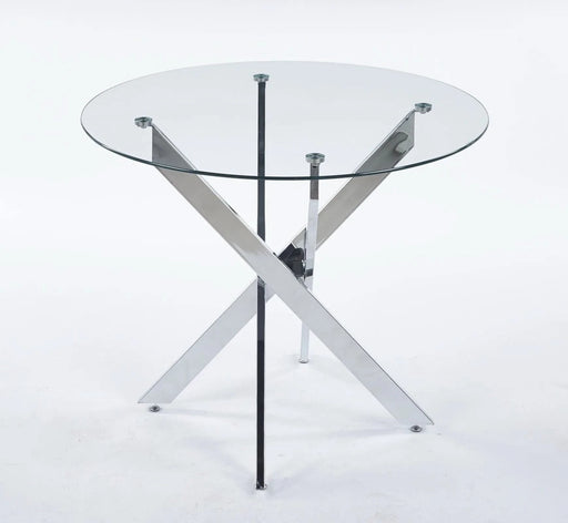 Dining Table with cross metal leg and tempered glass,Modern Space Saving Kitchen Table for Living Room,chrome legs Default -DTYStore
