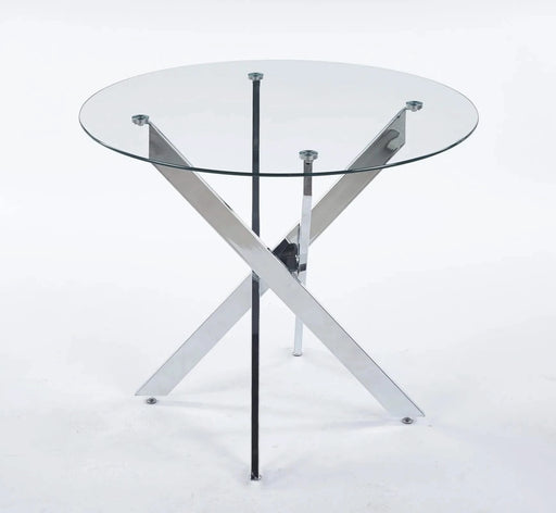 Dining Table with cross metal leg and tempered glass,Modern Space Saving Kitchen Table for Living Room,chrome legs Default -DTYStore