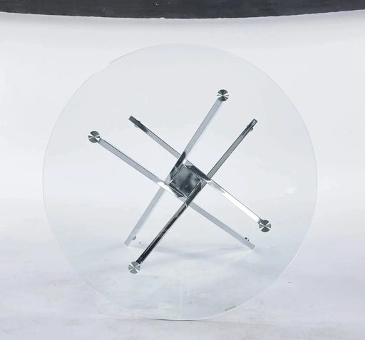 Dining Table with cross metal leg and tempered glass,Modern Space Saving Kitchen Table for Living Room,chrome legs Default -DTYStore