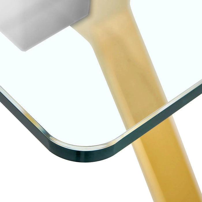 Dining table. Modern tempered glass dining table. Large modern office desk with gold plated metal legs and MDF crossbars, suitable for both home and office use. Kitchen. 79 ''x39''x30 '' 1105 Default -DTYStore