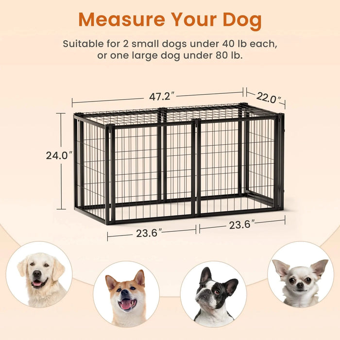 Dog Crate 47.2' Dog Kennel for Small Medium Dogs, Puppy Dog Playpen with Top, Pet Cage, Indoor, Black.47.2'L x 22'W x 24'H. Default -DTYStore