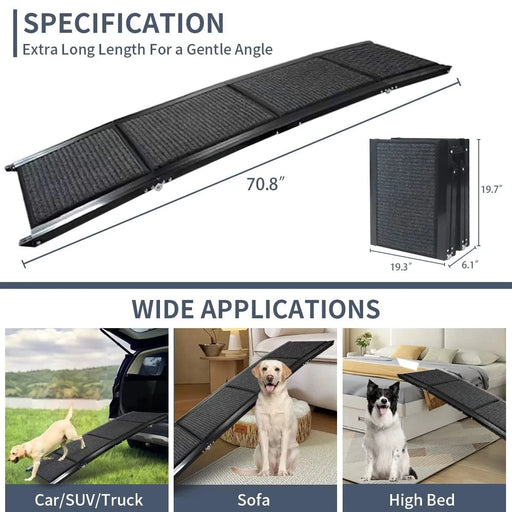 Dog Ramp for Car, 63' Long & 17' Wide Folding Portable Pet Stair Ramp with Non-Slip Rug Surface, Extra Wide Dog Steps for Medium & Large Dogs Up to 250LBS Enter a Car, SUV & Truck Default -DTYStore