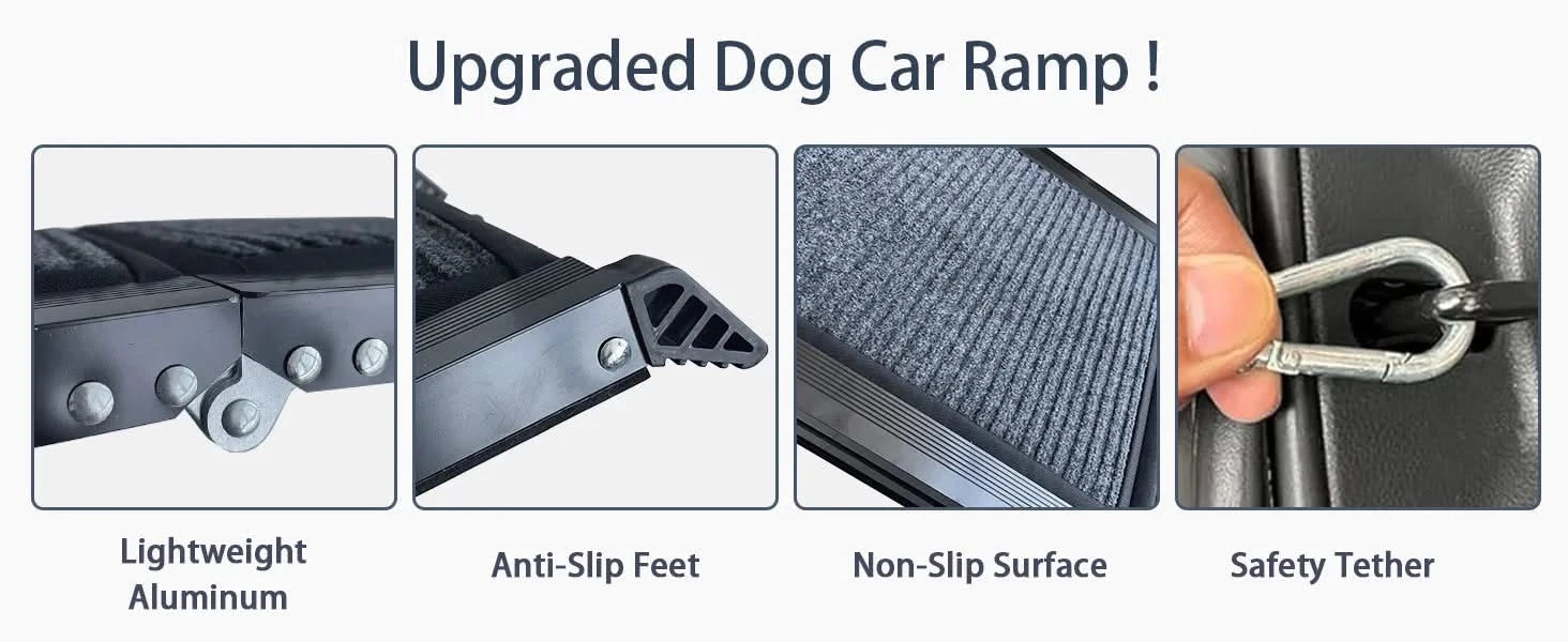 Dog Ramp for Car, 63' Long & 17' Wide Folding Portable Pet Stair Ramp with Non-Slip Rug Surface, Extra Wide Dog Steps for Medium & Large Dogs Up to 250LBS Enter a Car, SUV & Truck Default -DTYStore