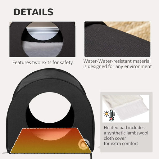 Dome Heated Cat House Portable and Waterproof Pet Shelter for Kitty in Winter, Black Default -DTYStore
