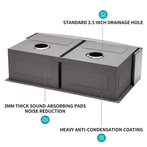 Double Bowl (50/50) Farmhouse Sink- 36' x 20' x 9'Stainless Steel Apron Front Kitchen Sink 16 Gauge with Two 9' Deep Basin Default -DTYStore