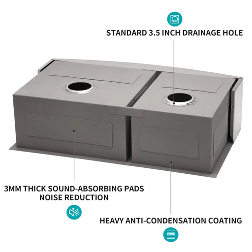 Double Bowl (60/40) Farmhouse Sink- 36' x 20' x 9'Stainless Steel Apron Front Kitchen Sink 16 Gauge with Two 9' Deep Basin Default -DTYStore