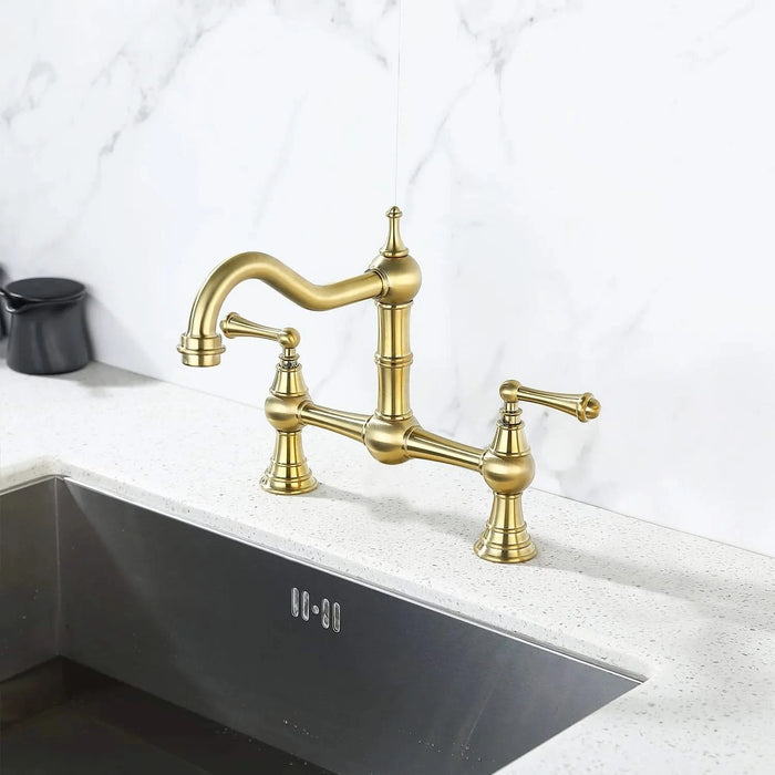 Double Handle Widespread Kitchen Faucet with Traditional Handles Default -DTYStore
