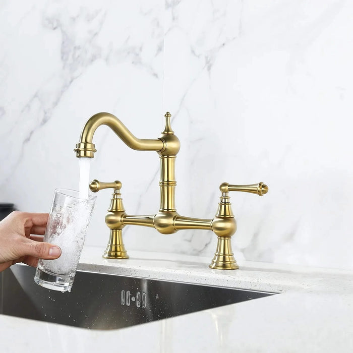 Double Handle Widespread Kitchen Faucet with Traditional Handles Default -DTYStore