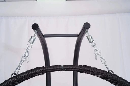 Double Hanging Egg Chair with Stand for Outdoor, Oversized 2 Person Wicker Rattan Swing Chair w/Convertible Armrest for Reclining Seat, All-Weather Cushion and Heavy Duty Frame, 700Lbs Cap. yellow Default -DTYStore