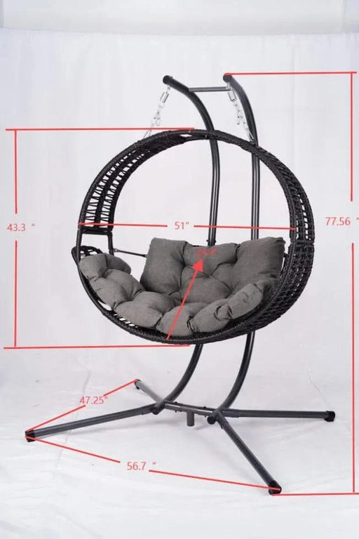 Double Hanging Egg Chair with Stand for Outdoor, Oversized 2 Person Wicker Rattan Swing Chair w/Convertible Armrest for Reclining Seat, All-Weather Cushion and Heavy Duty Frame, 700Lbs Cap. yellow Default -DTYStore