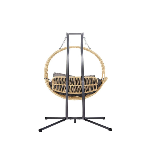 Double Hanging Egg Chair with Stand for Outdoor, Oversized 2 Person Wicker Rattan Swing Chair w/Convertible Armrest for Reclining Seat, All-Weather Cushion and Heavy Duty Frame, 700Lbs Cap. yellow Default -DTYStore