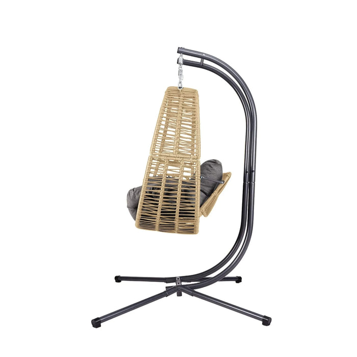 Double Hanging Egg Chair with Stand for Outdoor, Oversized 2 Person Wicker Rattan Swing Chair w/Convertible Armrest for Reclining Seat, All-Weather Cushion and Heavy Duty Frame, 700Lbs Cap. yellow Default -DTYStore