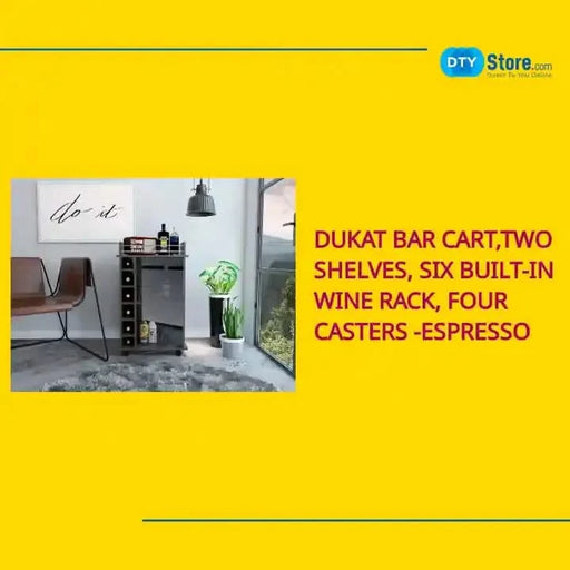 Dukat Bar Cart,Two Shelves, Six Built-in Wine Rack, Four Casters -Espresso Default -DTYStore