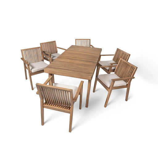 Durable 7 - Piece Patio Furniture Set Acacia Wood Table and 6 Heavy-Duty Cushioned Chairs, Brown Default -DTYStore