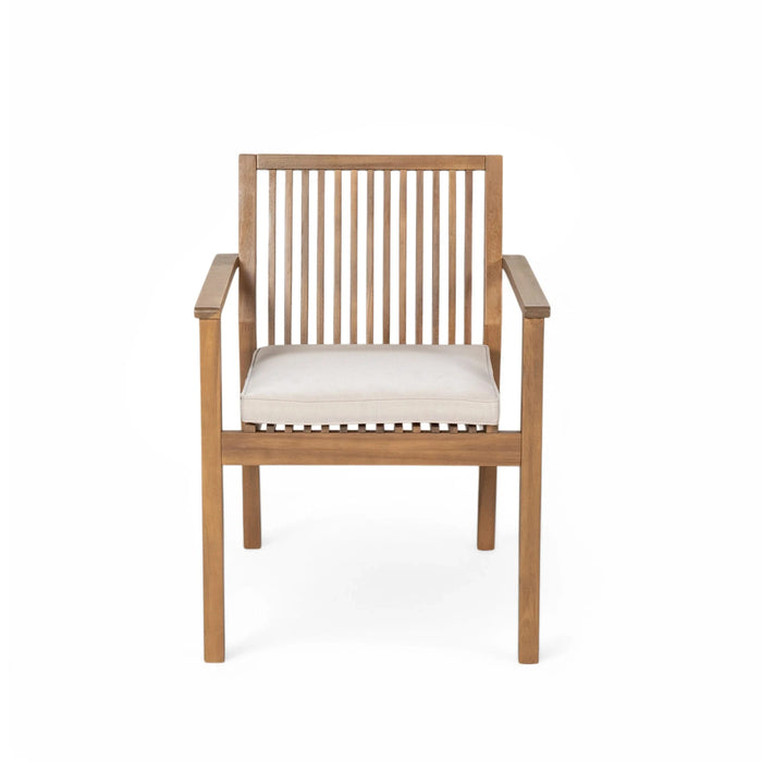 Durable 7 - Piece Patio Furniture Set Acacia Wood Table and 6 Heavy-Duty Cushioned Chairs, Brown Default -DTYStore