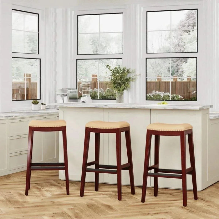 Durango Bonded Leather Saddle Stool, 24" Counter Stool or 30" Bar Stool 30" Bar Height Weathered Gray Black Leather -DTYStore