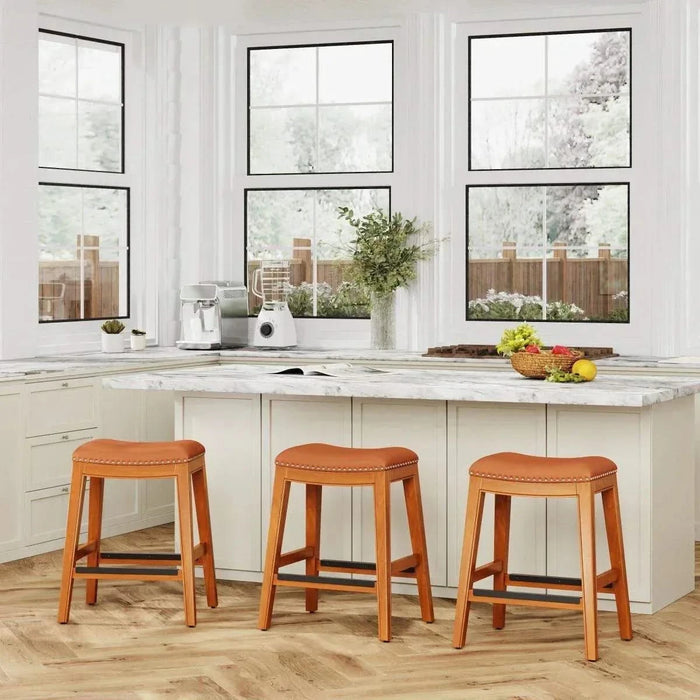 Durango Bonded Leather Saddle Stool, 24" Counter Stool or 30" Bar Stool 30" Bar Height Weathered Gray Black Leather -DTYStore