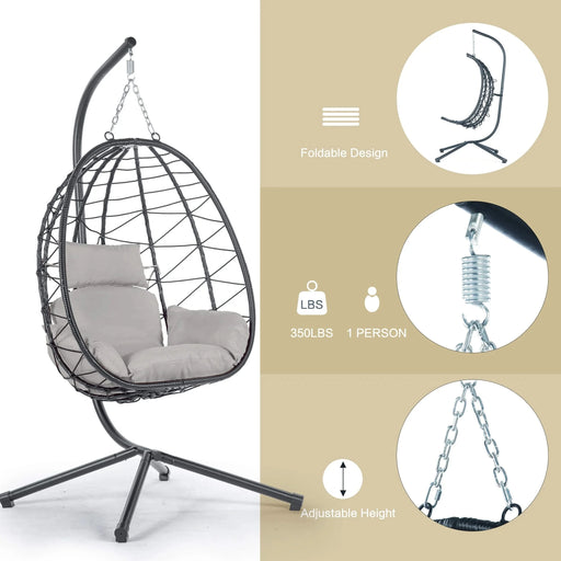 Egg Chair with Stand Indoor Outdoor Swing Chair Patio Wicker Hanging Egg Chair Hanging Basket Chair Hammock Chair with Stand for Bedroom Living Room Balcony Default -DTYStore