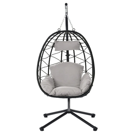 Egg Chair with Stand Indoor Outdoor Swing Chair Patio Wicker Hanging Egg Chair Hanging Basket Chair Hammock Chair with Stand for Bedroom Living Room Balcony Default -DTYStore