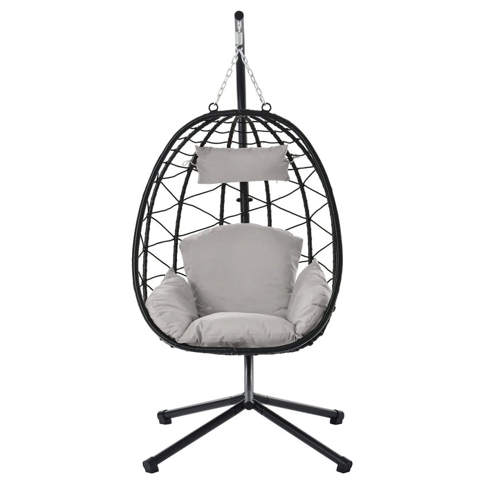 Egg Chair with Stand Indoor Outdoor Swing Chair Patio Wicker Hanging Egg Chair Hanging Basket Chair Hammock Chair with Stand for Bedroom Living Room Balcony Default -DTYStore