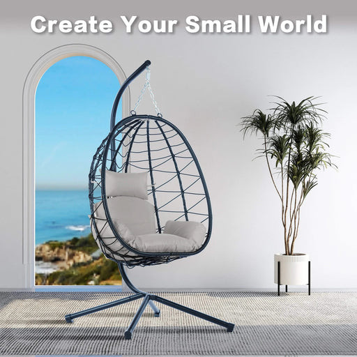 Egg Chair with Stand Indoor Outdoor Swing Chair Patio Wicker Hanging Egg Chair Hanging Basket Chair Hammock Chair with Stand for Bedroom Living Room Balcony Default -DTYStore
