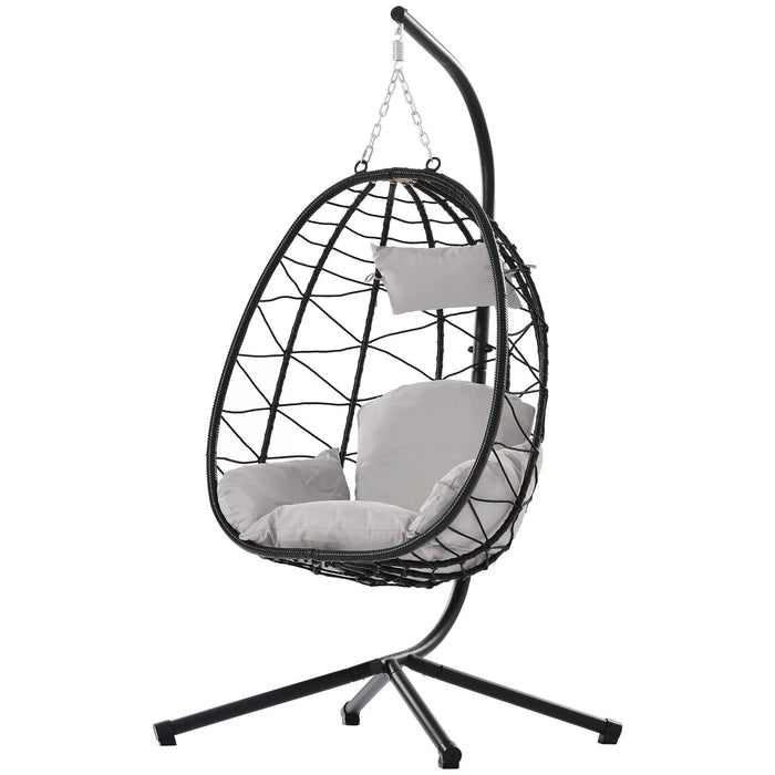Egg Chair with Stand Indoor Outdoor Swing Chair Patio Wicker Hanging Egg Chair Hanging Basket Chair Hammock Chair with Stand for Bedroom Living Room Balcony Default -DTYStore