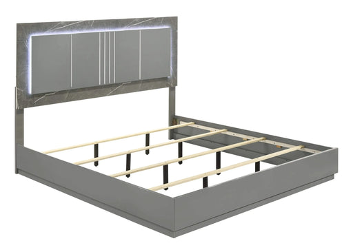 Elara King 5-Piece Set – Two-Tone High-Gloss Marble & Lacquer Finish with LED Lighting, Metal-Finished Legs, Spacious Storage- Gray Default -DTYStore