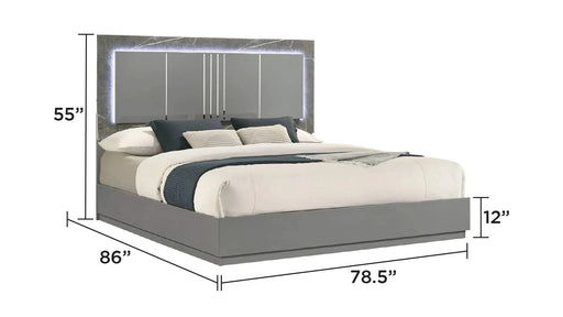 Elara King 5-Piece Set – Two-Tone High-Gloss Marble & Lacquer Finish with LED Lighting, Metal-Finished Legs, Spacious Storage- Gray Default -DTYStore