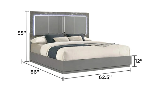 Elara Queen 5-Piece Set – Two-Tone High-Gloss Marble & Lacquer Finish with LED Lighting, Metal-Finished Legs, Spacious Storage- Gray (CA Inventory) Default -DTYStore