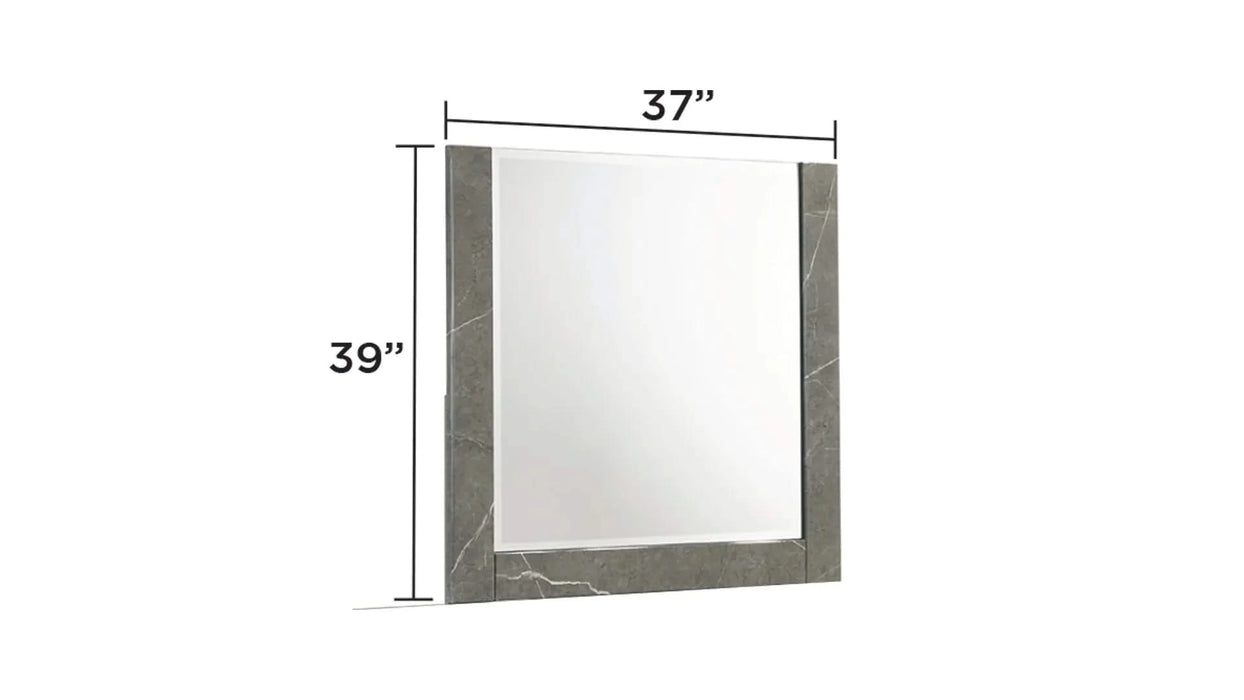 Elara Queen 5-Piece Set – Two-Tone High-Gloss Marble & Lacquer Finish with LED Lighting, Metal-Finished Legs, Spacious Storage- Gray (CA Inventory) Default -DTYStore